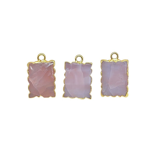 Gold Pink Opal Necklace, 16x12mm Handmade Rectangle Gemstone Slice Pendant
