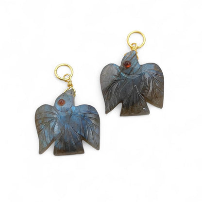 Gold Plated 925 Sterling Silver Flying Eagle Pendant Hand Carved Multi Gemstone Necklace Charm