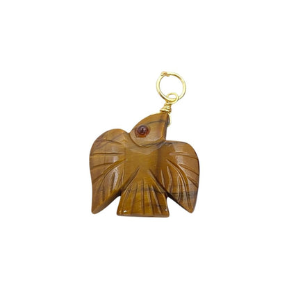 Gold Plated 925 Sterling Silver Flying Eagle Pendant Hand Carved Multi Gemstone Necklace Charm