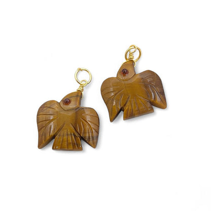 Gold Plated 925 Sterling Silver Flying Eagle Pendant Hand Carved Multi Gemstone Necklace Charm