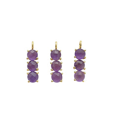Gold Plated Amethyst Gemstone Pendant 6mm Round Three Stone Handmade Necklace