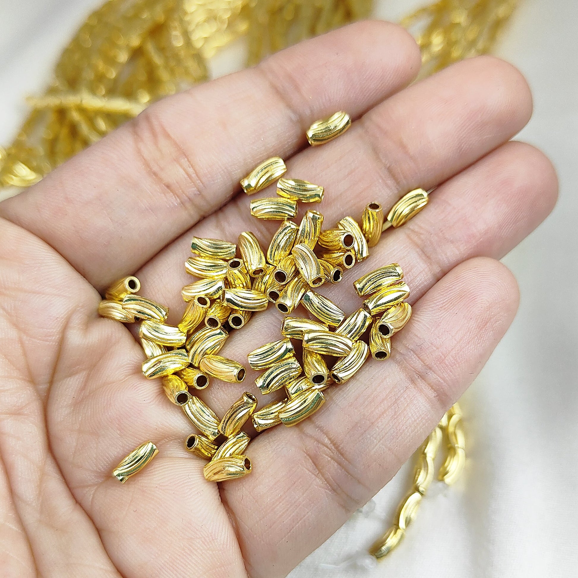 Jewelry components gold plated brass tube beads
