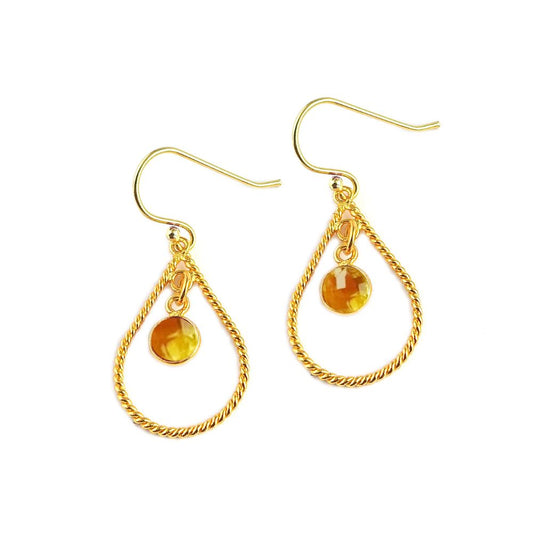 Gold Plated Citrine Dangle Earrings – November Birthstone Jewelry – Drop Earrings for Women (Pair)
