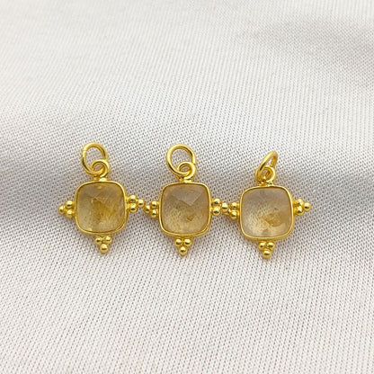Gold Plated Cushion Cut Citrine Pendant Handmade 8mm Sterling Silver Jewelry Gift