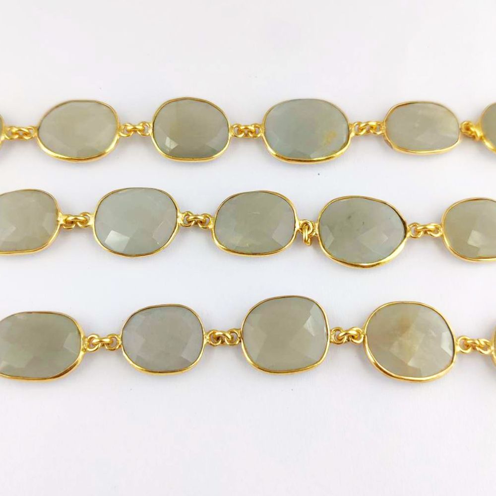 Freeform grey moonstone gemstone links gold plated chain