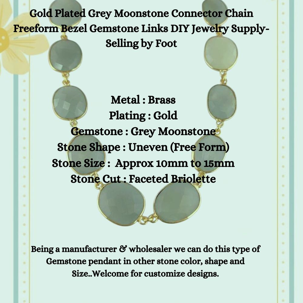 Grey moonstone connector chain for jewelry making