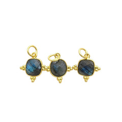 Gold Plated Labradorite Charm 8mm Cushion Gemstone, Handmade Sterling Silver Jewelry