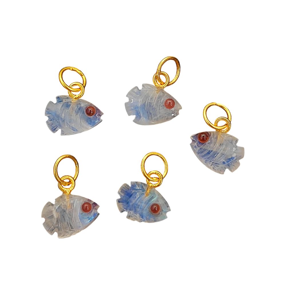 Handcrafted Mini Fish Gemstone Pendant Gold Plated 925 Sterling Silver Crystal Charm for DIY Jewelry- Selling Per Piece