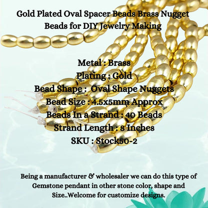 Close-up of gold brass oval nugget spacer beads for handmade jewelry