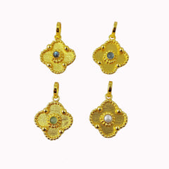 Gold Plated Round Cab Gemstone Clover Pendant Minimalist Birthstone Handmade Jewelry for Women- Selling Per Piece