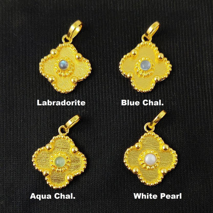 Elegant Gold Plated Clover Necklace with Cabochon Gemstone – Everyday Jewelry