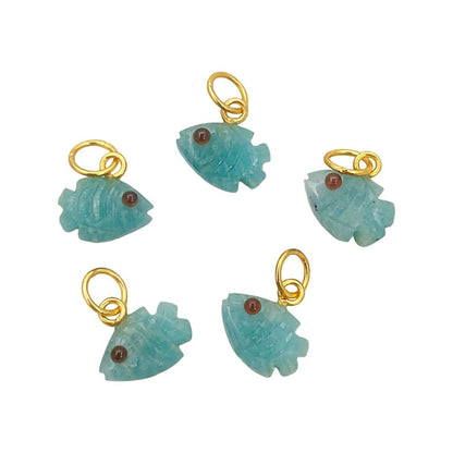 Handcrafted Mini Fish Gemstone Pendant Gold Plated 925 Sterling Silver Crystal Charm for DIY Jewelry- Selling Per Piece