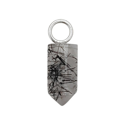 Gold Plated Sterling Silver Black Rutile Quartz Pendant 14x6mm Handcrafted Pencil Cut Gemstone Spike Charm- Selling Per Piece