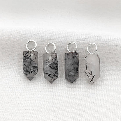 Gold Plated Sterling Silver Black Rutile Quartz Pendant 14x6mm Handcrafted Pencil Cut Gemstone Spike Charm- Selling Per Piece