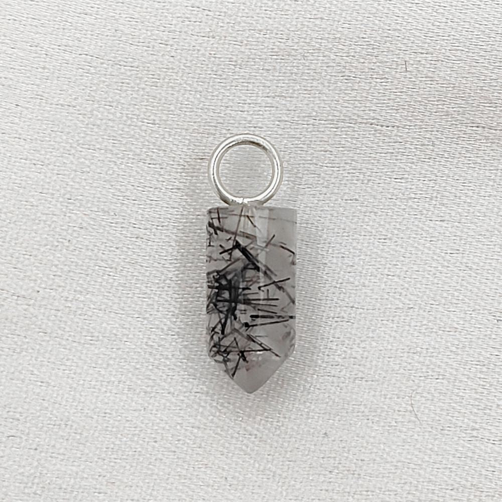 Gold Plated Sterling Silver Black Rutile Quartz Pendant 14x6mm Handcrafted Pencil Cut Gemstone Spike Charm- Selling Per Piece