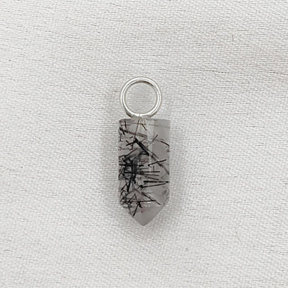 Gold Plated Sterling Silver Black Rutile Quartz Pendant 14x6mm Handcrafted Pencil Cut Gemstone Spike Charm- Selling Per Piece