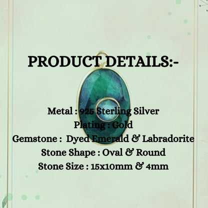 Stunning Oval Dyed Emerald Bezel Gemstone Charm Labradorite Double Stone Pendant Gold Vermeil Jewelry- Selling Per Piece