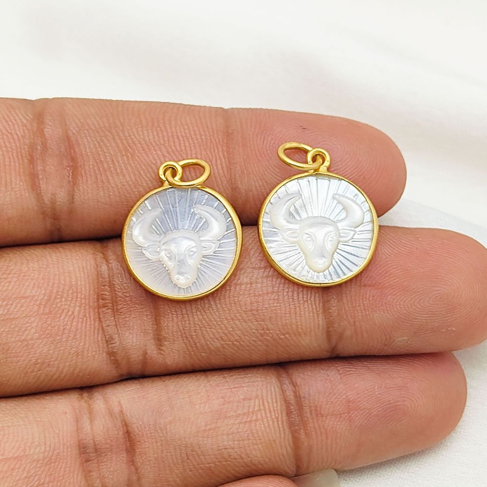 Gold Taurus Zodiac Charm with Lustrous Pearl