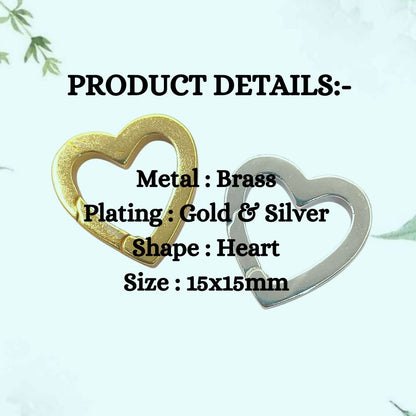 Gold & Silver Heart Carabiner Push Lock Clasp for Necklace Bracelet Jewelry Making