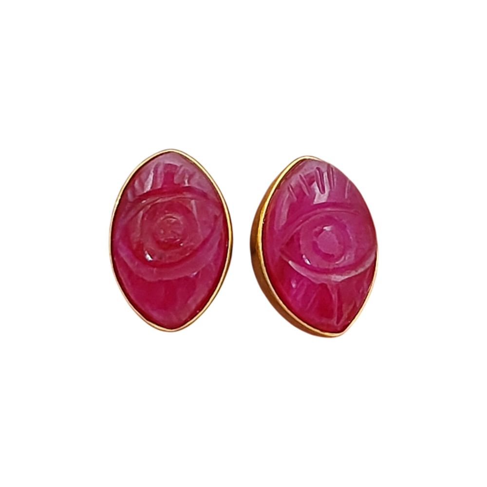 Handmade Evil Eye Marquise Stud Earrings Multi-Color Gemstone Gold Vermeil Healing Jewelry for Women- Selling Per Pair