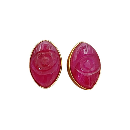 Handmade Evil Eye Marquise Stud Earrings Multi-Color Gemstone Gold Vermeil Healing Jewelry for Women- Selling Per Pair