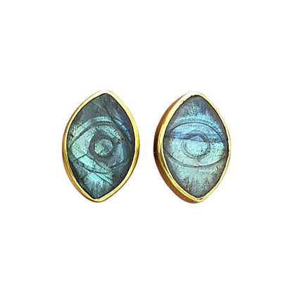 Handmade Evil Eye Marquise Stud Earrings Multi-Color Gemstone Gold Vermeil Healing Jewelry for Women- Selling Per Pair