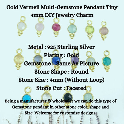 Gold Vermeil Multi-Gemstone Pendant Tiny 4mm DIY Jewelry Charm