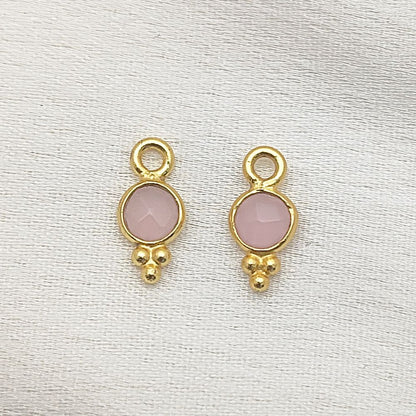 Gold Vermeil Pink Chalcedony Pendant 4mm Gemstone Charm