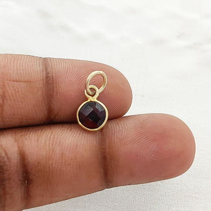 Gold Vermeil & Sterling Silver Garnet Pendant Handmade 6mm Faceted Round Gemstone Bezel Charm Necklace for Women- Selling Per Piece