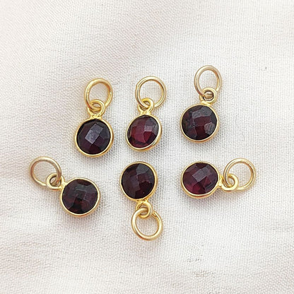Gold Vermeil & Sterling Silver Garnet Pendant Handmade 6mm Faceted Round Gemstone Bezel Charm Necklace for Women- Selling Per Piece