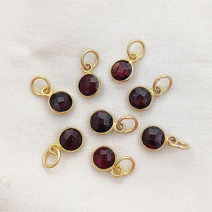 Gold Vermeil & Sterling Silver Garnet Pendant Handmade 6mm Faceted Round Gemstone Bezel Charm Necklace for Women- Selling Per Piece