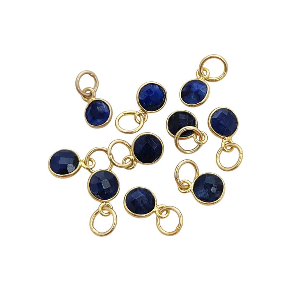Gold Vermeil & Sterling Silver Sapphire Pendant Handmade 6mm Round Faceted September Birthstone Necklace Charm- Selling Per Piece