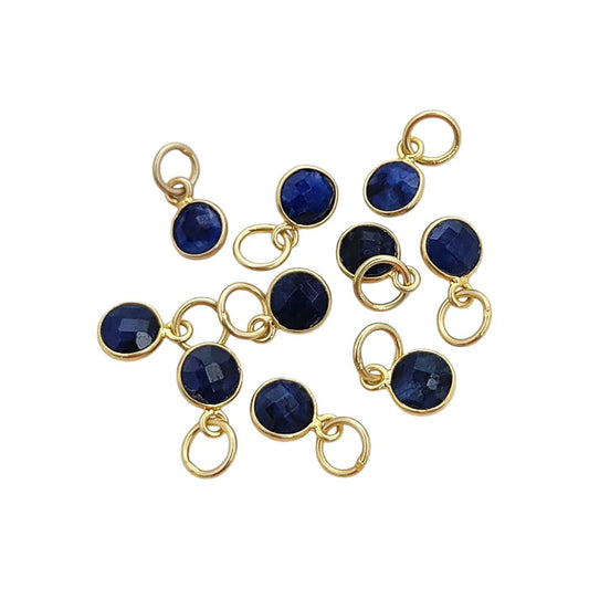 Gold Vermeil & Sterling Silver Sapphire Pendant Handmade 6mm Round Faceted September Birthstone Necklace Charm- Selling Per Piece