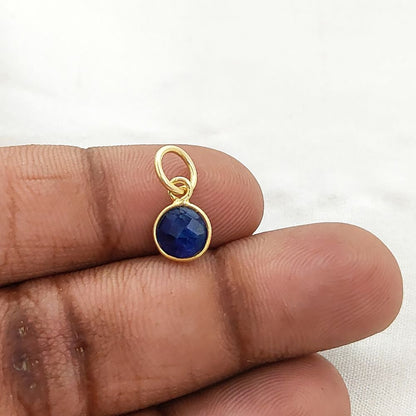 Gold Vermeil & Sterling Silver Sapphire Pendant Handmade 6mm Round Faceted September Birthstone Necklace Charm- Selling Per Piece