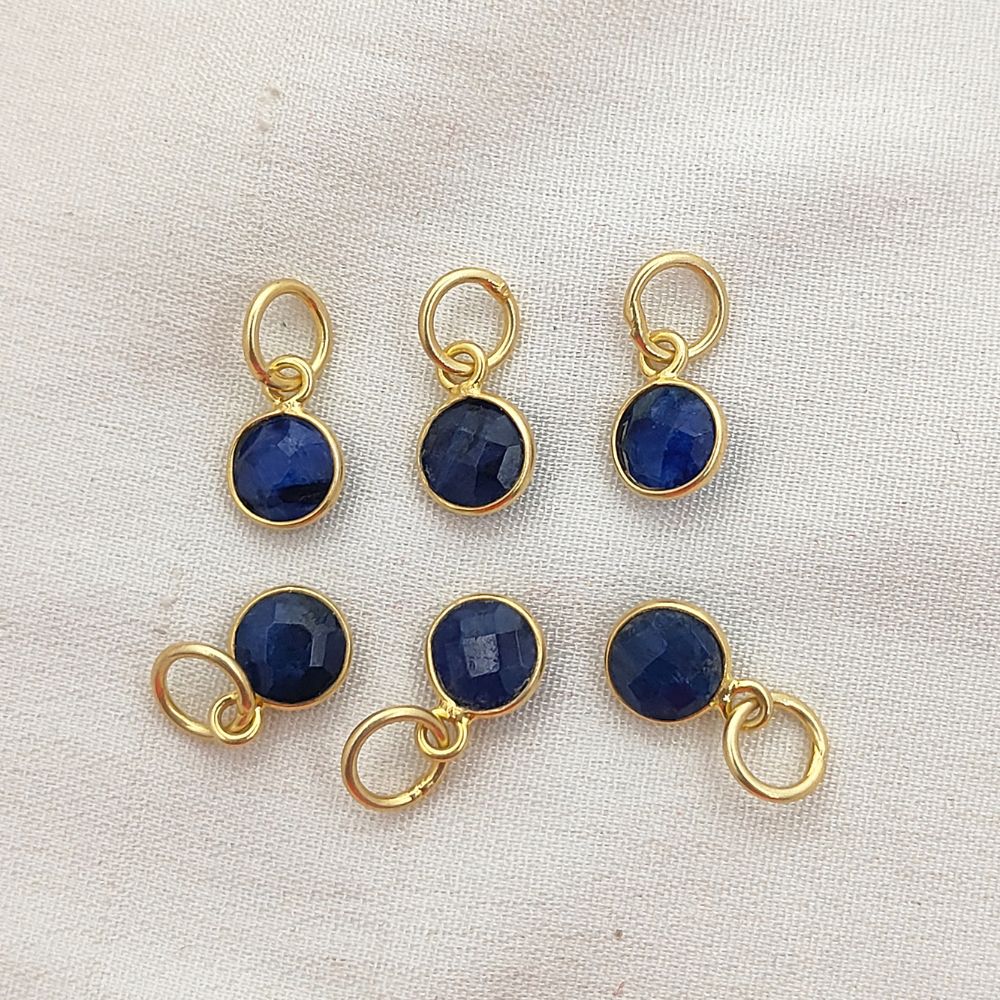 Gold Vermeil & Sterling Silver Sapphire Pendant Handmade 6mm Round Faceted September Birthstone Necklace Charm- Selling Per Piece