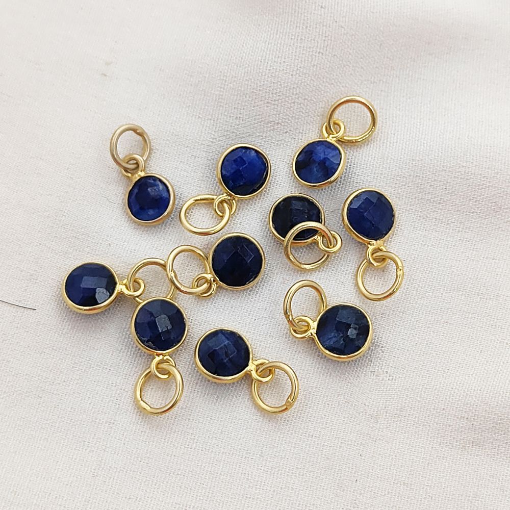 Gold Vermeil & Sterling Silver Sapphire Pendant Handmade 6mm Round Faceted September Birthstone Necklace Charm- Selling Per Piece