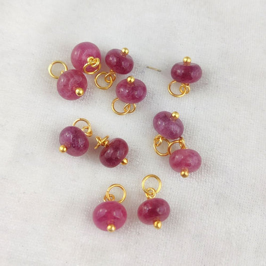 8mm Strawberry Quartz Pendant – Gold Vermeil Tiny Beaded Charm for Handmade Jewelry
