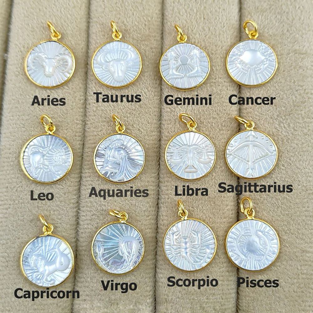 Dainty Zodiac Sign Charm Necklace – Gold Plated with Pearl