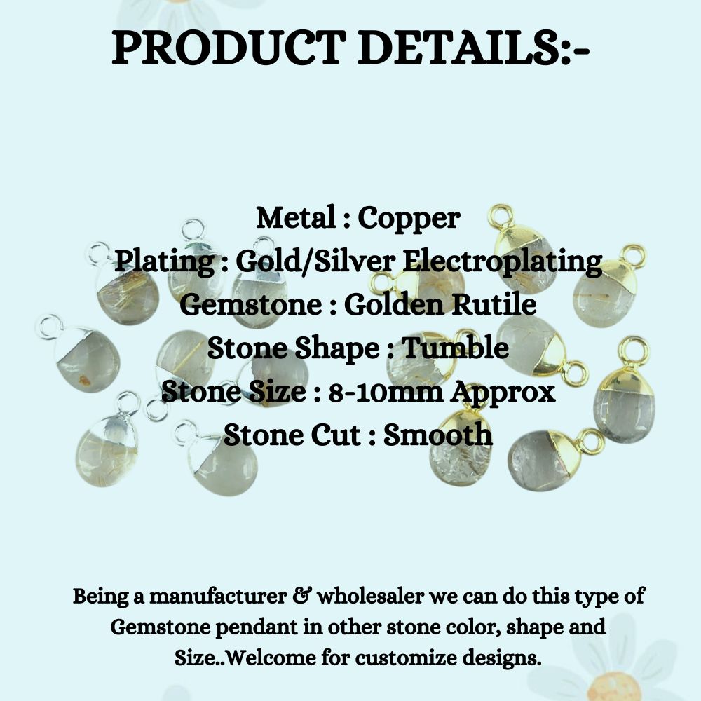 Golden Rutilated Quartz Crystal Pendant 8–10mm Spike Charm with Gold/Silver Electroplated Cap for DIY Jewelry Making