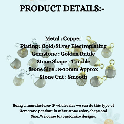 Golden Rutilated Quartz Crystal Pendant 8–10mm Spike Charm with Gold/Silver Electroplated Cap for DIY Jewelry Making