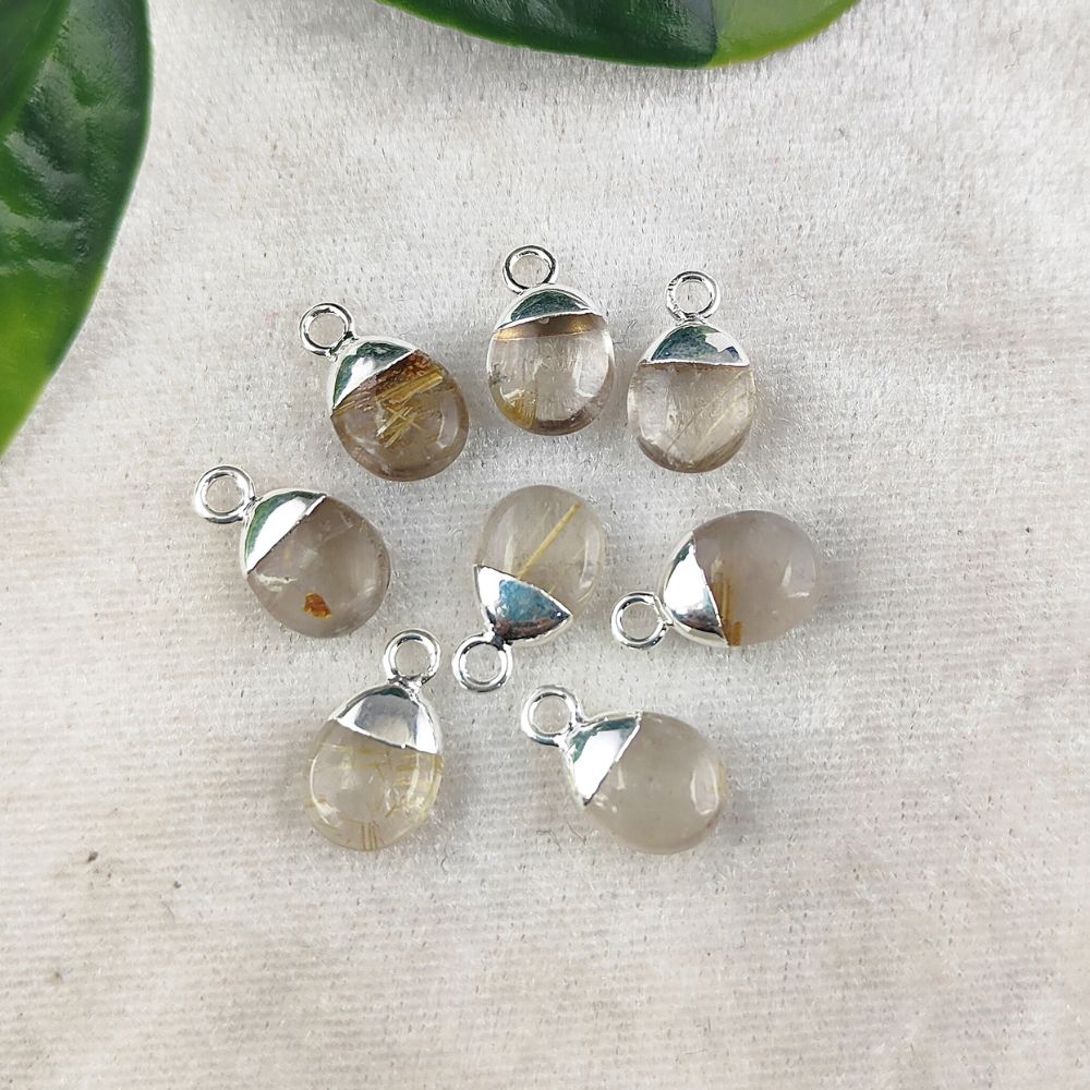 Golden Rutilated Quartz Crystal Pendant 8–10mm Spike Charm with Gold/Silver Electroplated Cap for DIY Jewelry Making