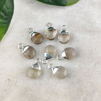 Golden Rutilated Quartz Crystal Pendant 8–10mm Spike Charm with Gold/Silver Electroplated Cap for DIY Jewelry Making
