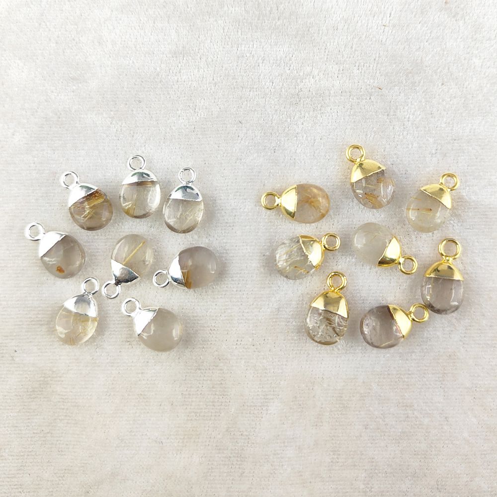 Golden Rutilated Quartz Crystal Pendant 8–10mm Spike Charm with Gold/Silver Electroplated Cap for DIY Jewelry Making