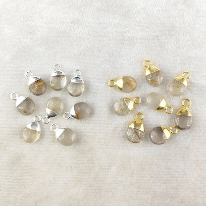 Golden Rutilated Quartz Crystal Pendant 8–10mm Spike Charm with Gold/Silver Electroplated Cap for DIY Jewelry Making