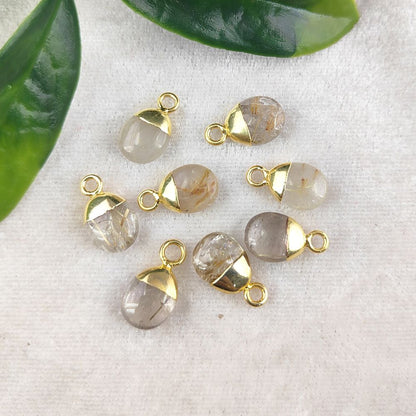 Golden Rutilated Quartz Crystal Pendant 8–10mm Spike Charm with Gold/Silver Electroplated Cap for DIY Jewelry Making