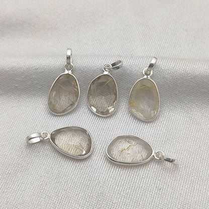 Golden Rutile Quartz Pendant 10-15mm Uneven Shape Gold or Silver Plated Handmade Jewelry