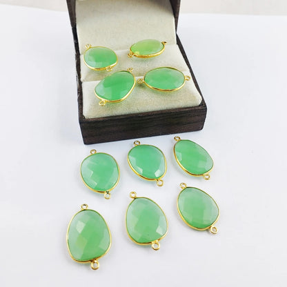 12–15mm Free Form Green Chalcedony Bezel Connector, Gold Plated Link for DIY Necklaces, Bracelets & Earrings- Selling Per Piece