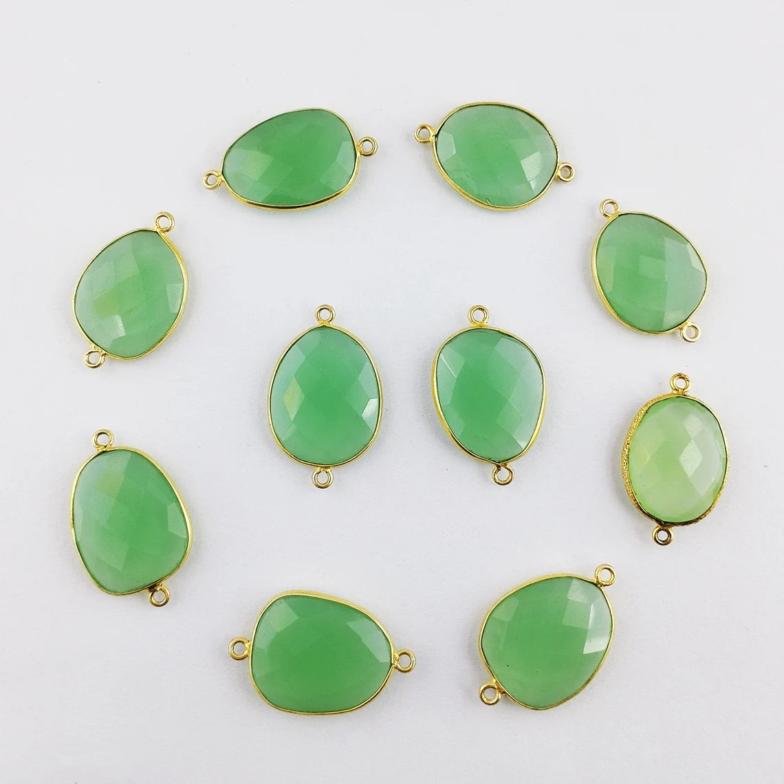12–15mm Free Form Green Chalcedony Bezel Connector, Gold Plated Link for DIY Necklaces, Bracelets & Earrings- Selling Per Piece