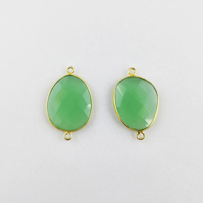 12–15mm Free Form Green Chalcedony Bezel Connector, Gold Plated Link for DIY Necklaces, Bracelets & Earrings- Selling Per Piece