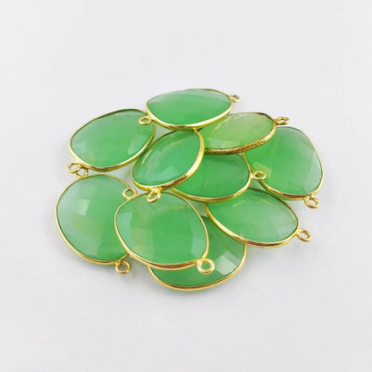 12–15mm Free Form Green Chalcedony Bezel Connector, Gold Plated Link for DIY Necklaces, Bracelets & Earrings- Selling Per Piece